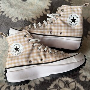 Converse Beige Gingham Platform Sneakers M7.5/W9